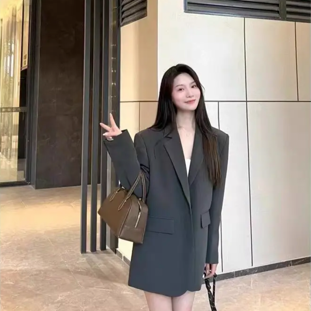 高级灰韩版小西装外套女2025春秋新款宽松时尚气质休闲西服1568