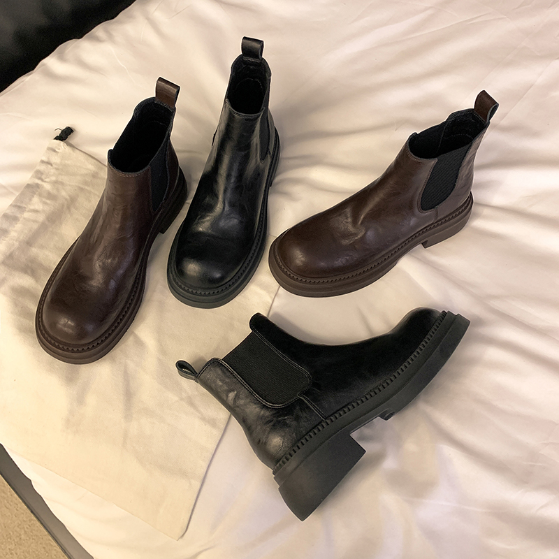 内增高7.5cm2024秋冬马丁靴真皮切尔西短靴女厚底英伦风瘦瘦靴
