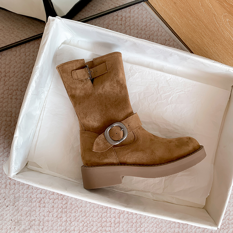 7cm内增高2024新款秋季马丁靴女西部靴复古粗跟圆头短靴堆堆靴子