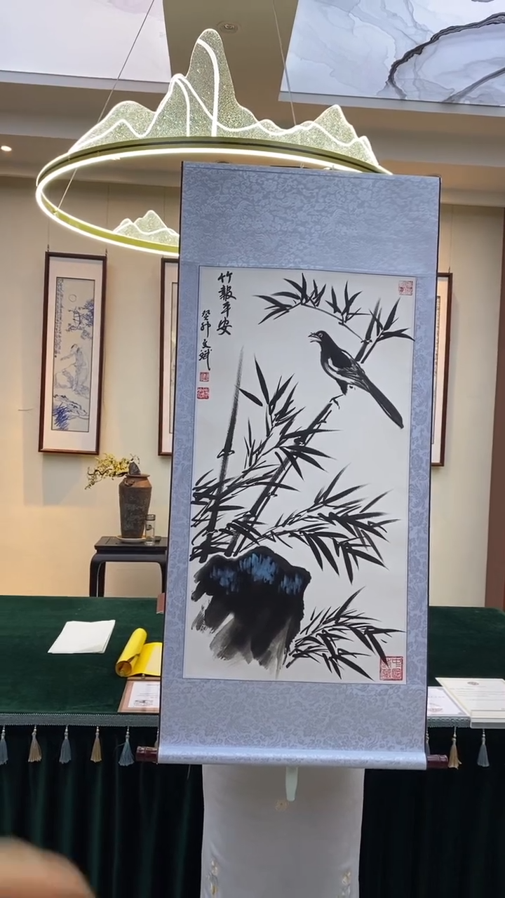 【闪购商品】书法千子墨书画院-李文斌-竹报平安-三尺竖白