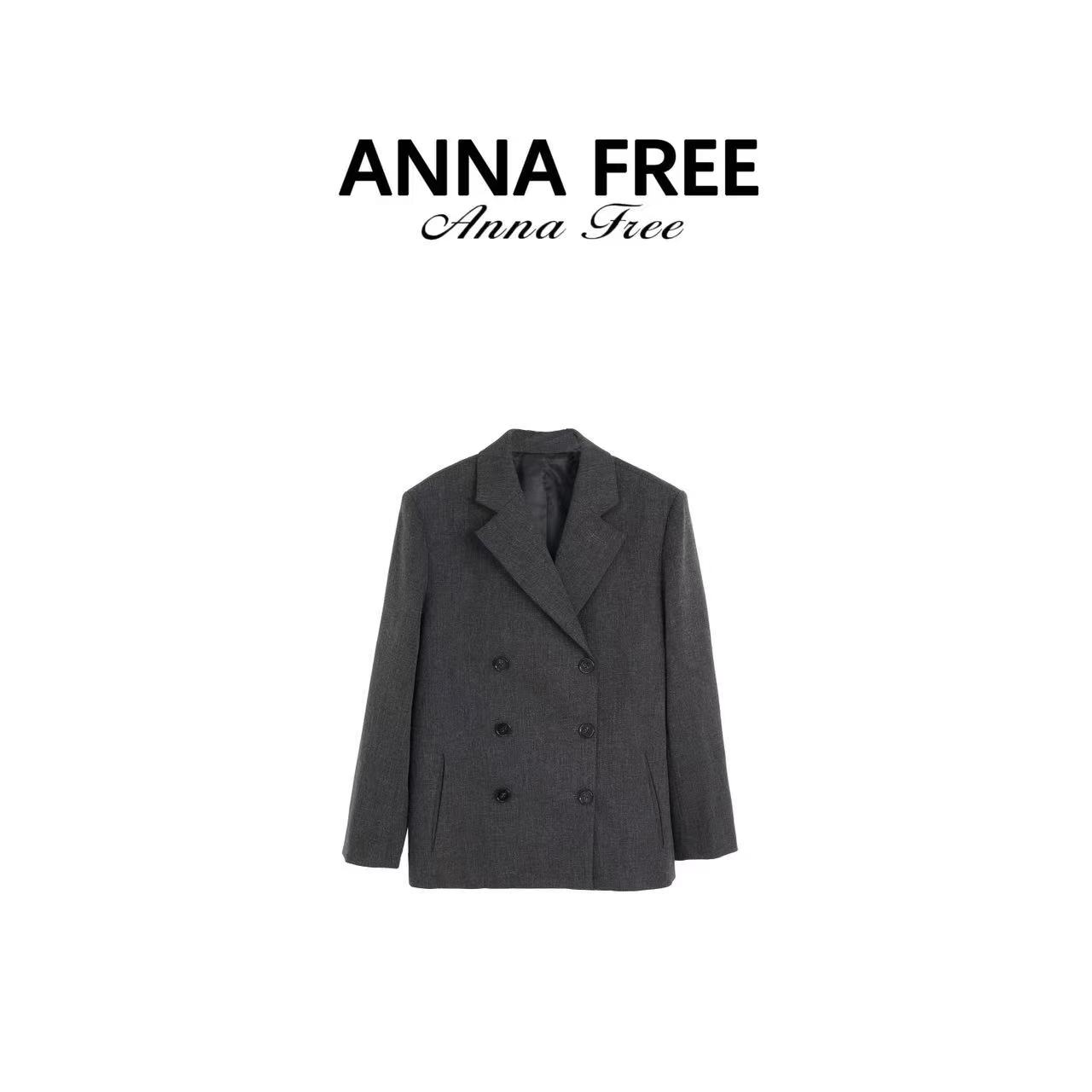 ANNA FREE【识愿】深灰色双排收腰垫肩通勤西装外套ZCE24528