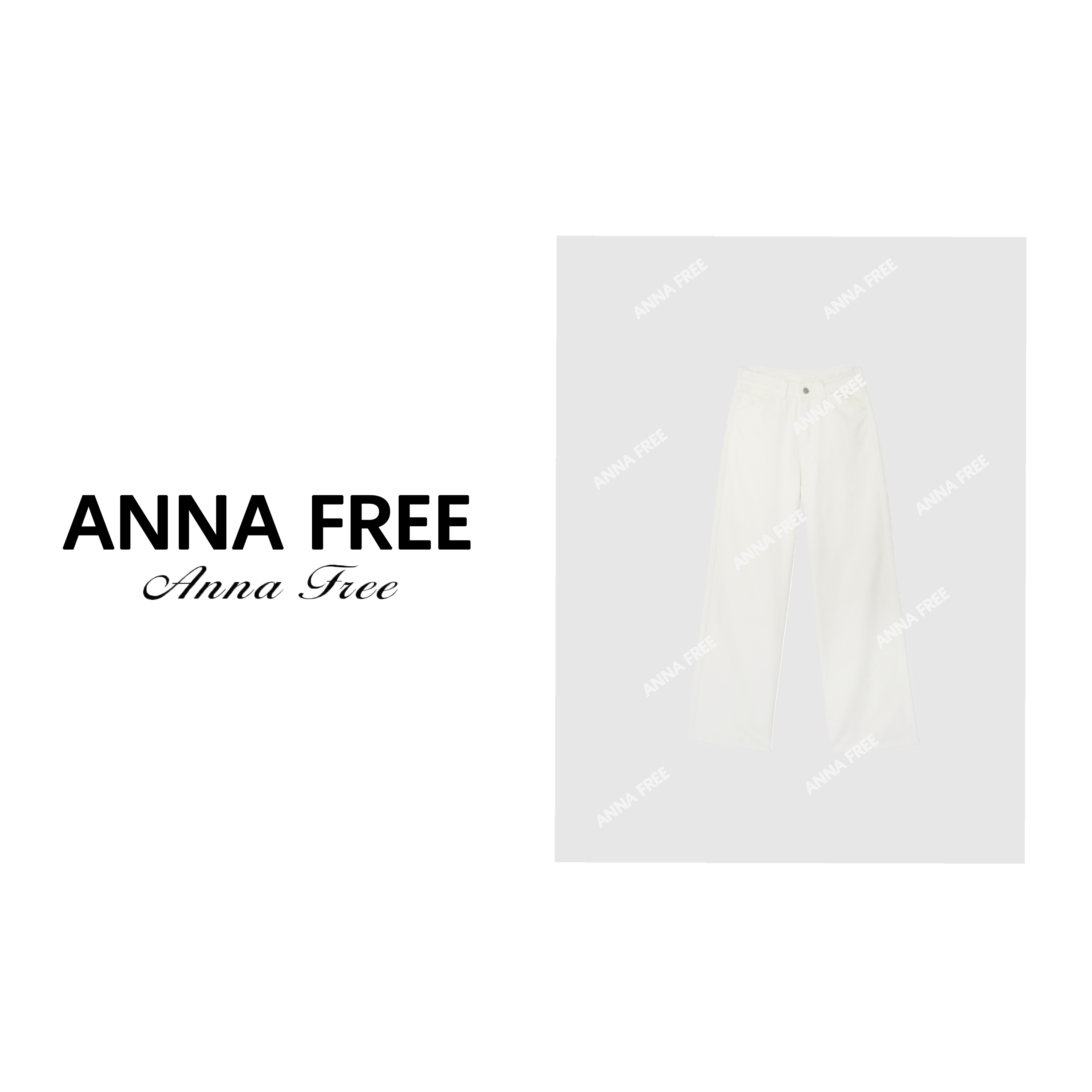 ANNA FREE 白牛中腰直筒宽松牛仔裤24103