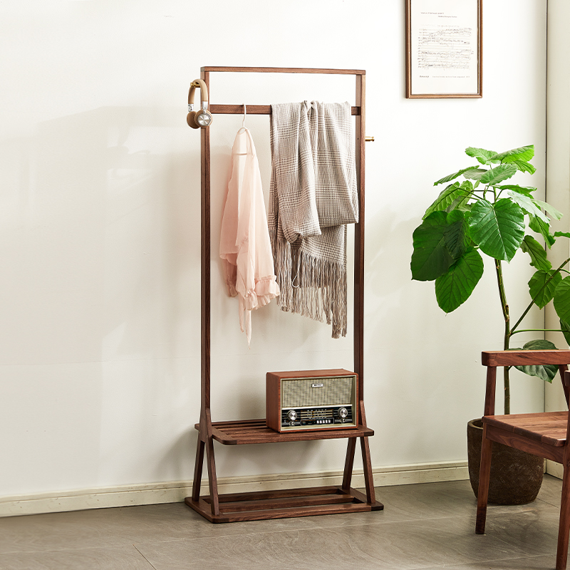臻致美G北美黑胡桃木暮晨衣帽架挂衣架
