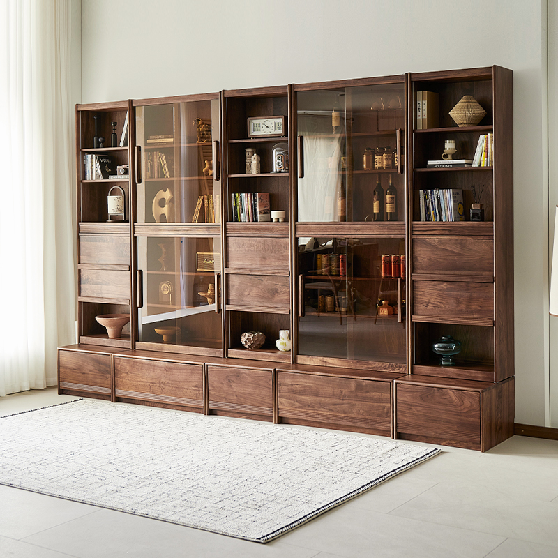 臻致美G北美黑胡桃木实木书柜卡座书柜组合柜