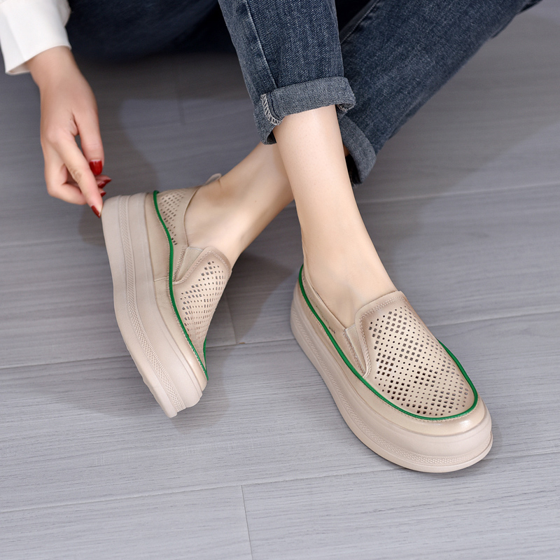 【老杜】2025夏季新款真皮一脚蹬单鞋简约百搭舒适休闲镂空乐福鞋子