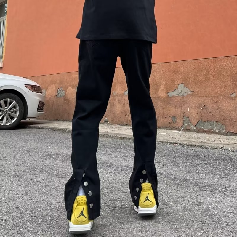 美式高街头潮牌拉链排扣牛仔裤男春季vibe风修身显瘦百搭休闲长裤
