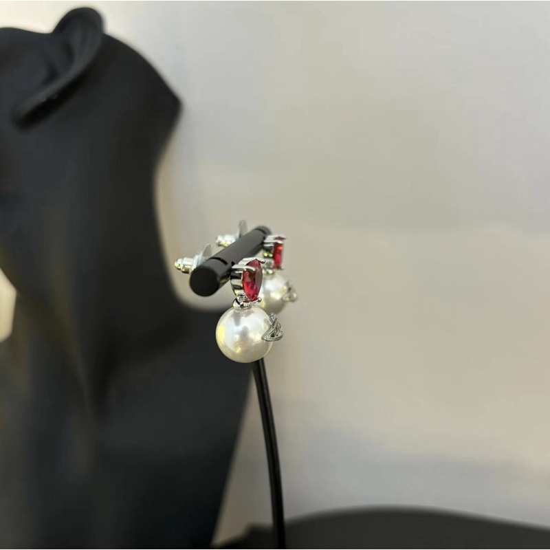 铜合金合成锆石耳饰 玫红爱心星球耳环EH1666-88