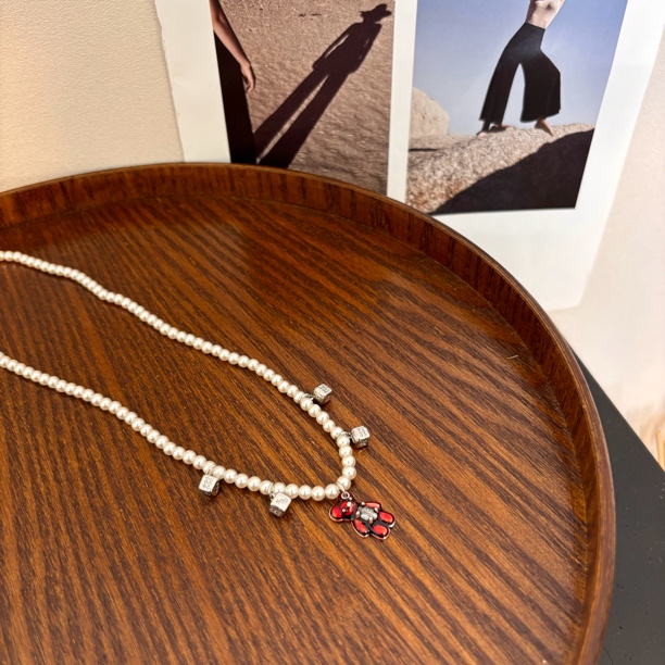 铜合金仿珍珠项链 安哥拉小熊吊坠项链XL2055