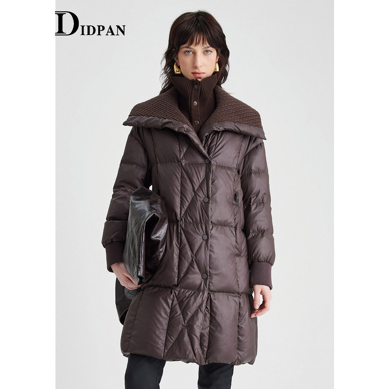 IDPAN收腰时尚休闲女士宽松高级感简约保暖长羽绒服D3V4Y69385