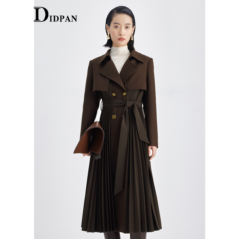 IDPAN显瘦高级感优雅风衣气质时尚复古收腰中长秋冬D3E4W63162