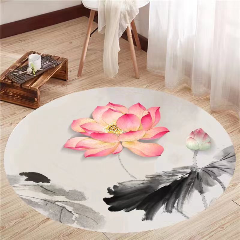 新中式荷花地毯莲花圆形禅舞地垫书房茶室吊篮转椅防滑垫
