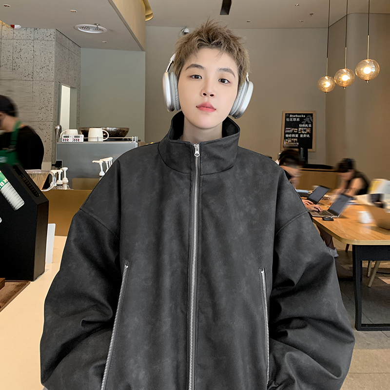 棉服男冬季新款美式高街pu皮机车棉衣外套加厚保暖痞帅宽松棉袄子