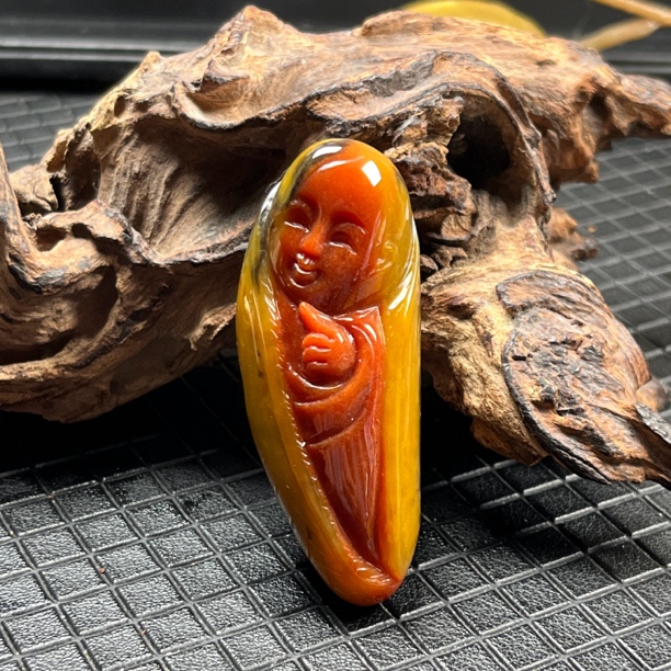 天然玉石精品珠宝云南黄龙玉草花茄子山红黄童子吊坠毛衣链手玩件