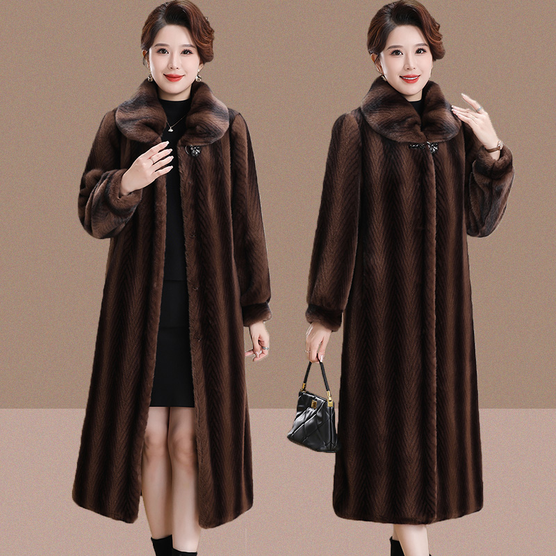 高档仿貂毛皮草大衣女过膝长款水貂绒新款大衣冬季加厚宽松妈妈装
