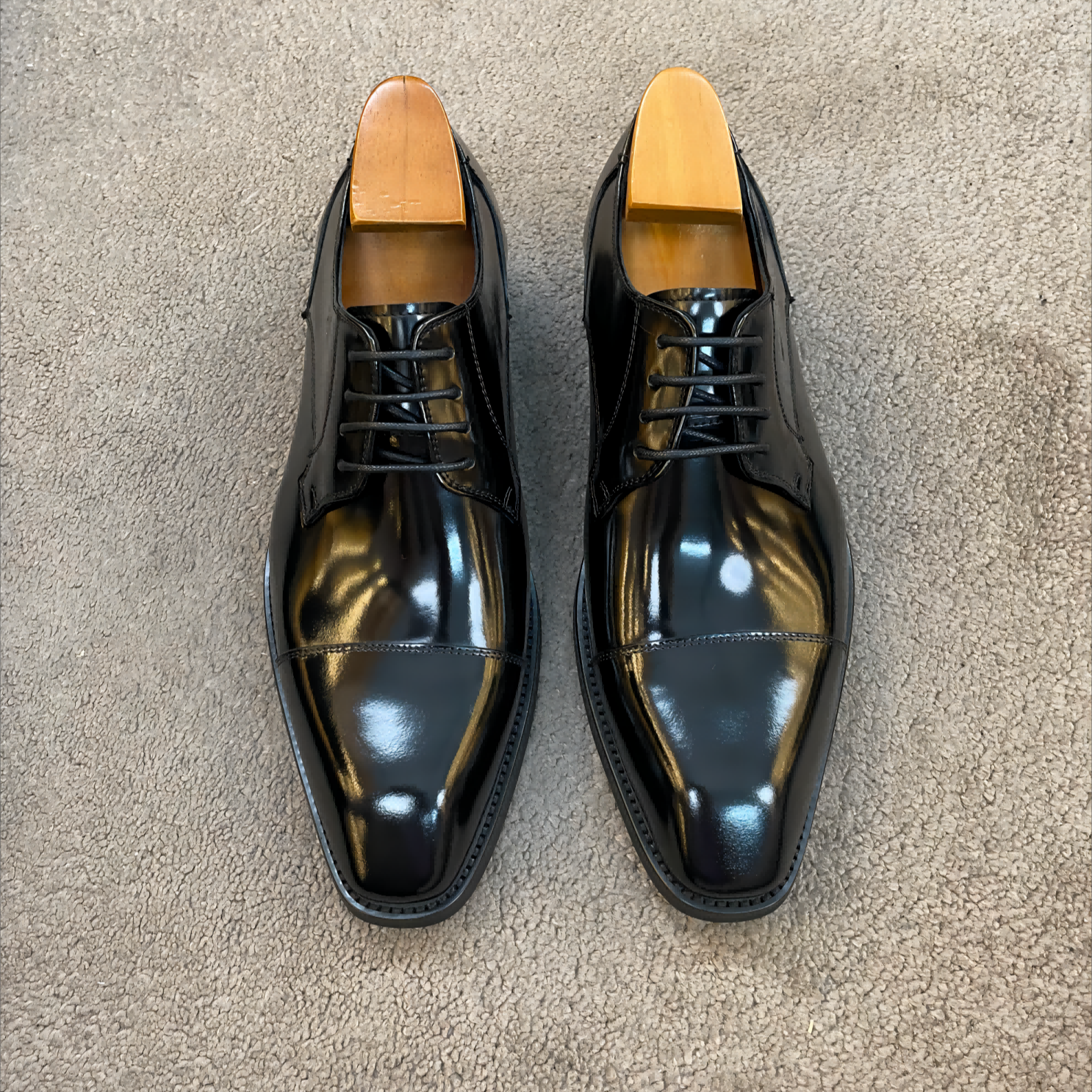 CB男鞋德比二接头开边珠商务休闲男鞋英伦婚庆手工鞋亮面牛津鞋