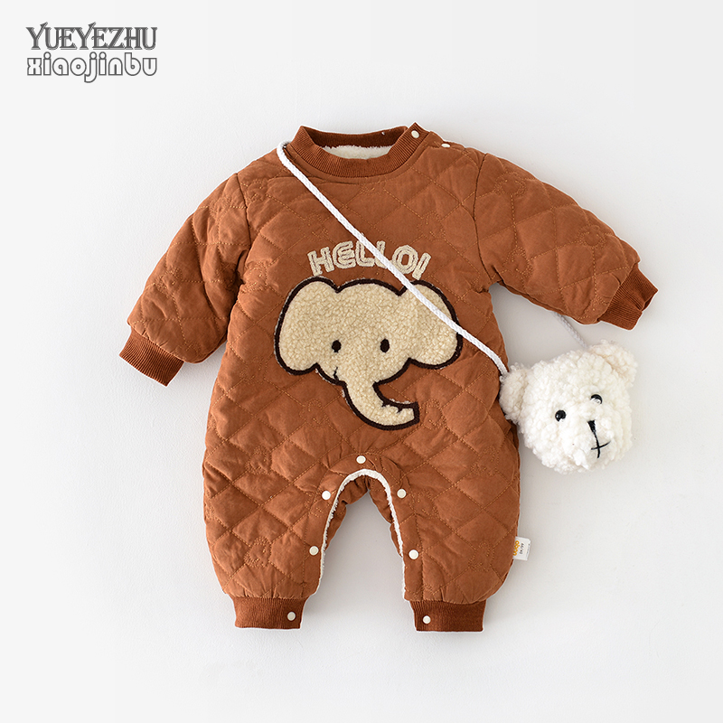 男宝宝加绒衣服秋冬韩版卡通可爱新生婴儿连体衣深秋初冬加厚外出