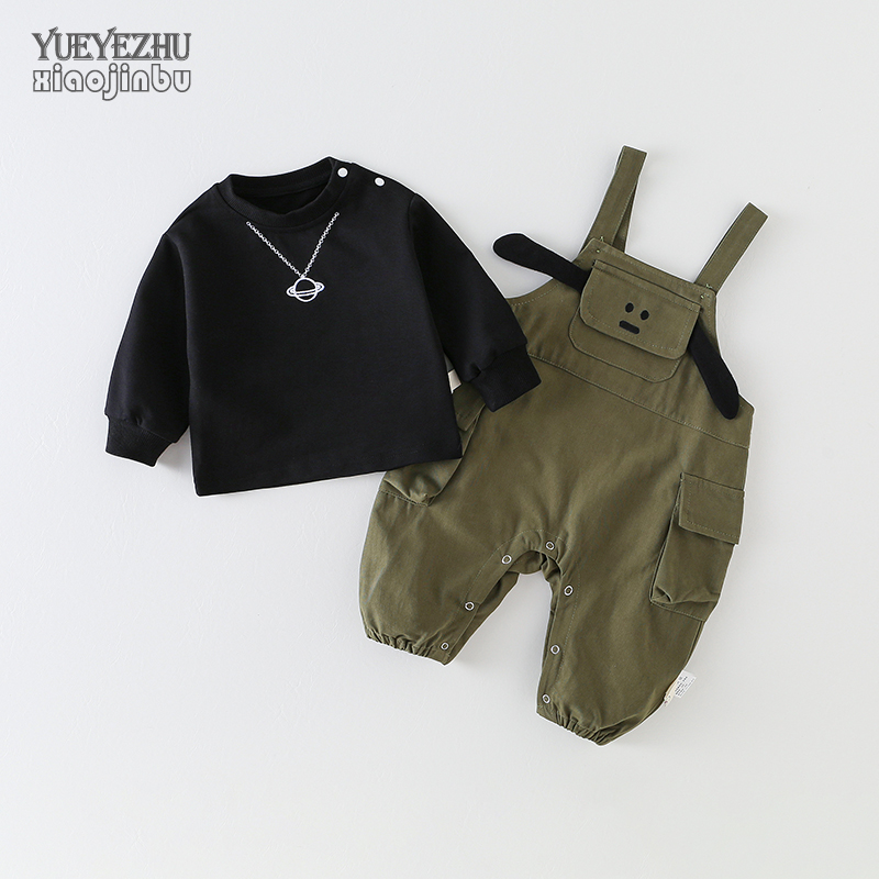 婴儿工装背带裤套装秋装宝宝长袖衣服春秋帅气休闲时尚连体哈衣潮