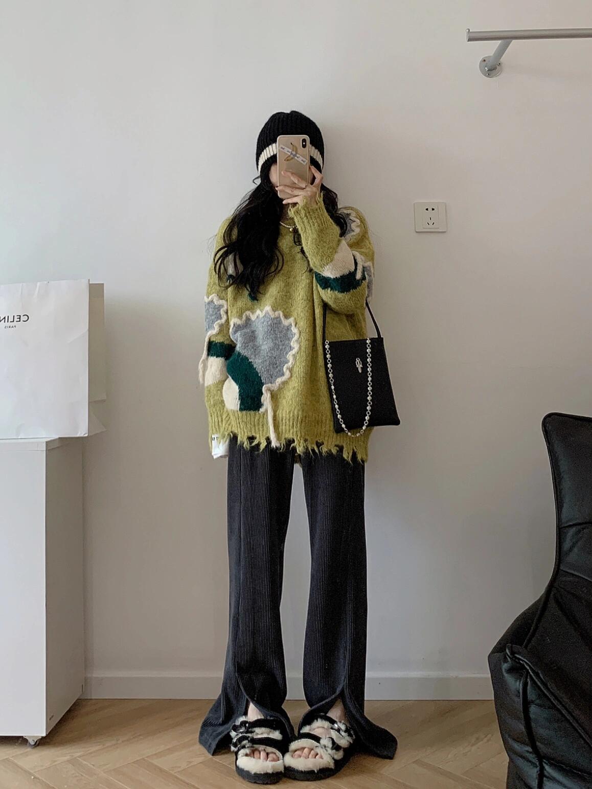 【361-420】编号款大版毛衣复古慵懒风休闲百搭粗针针织衫