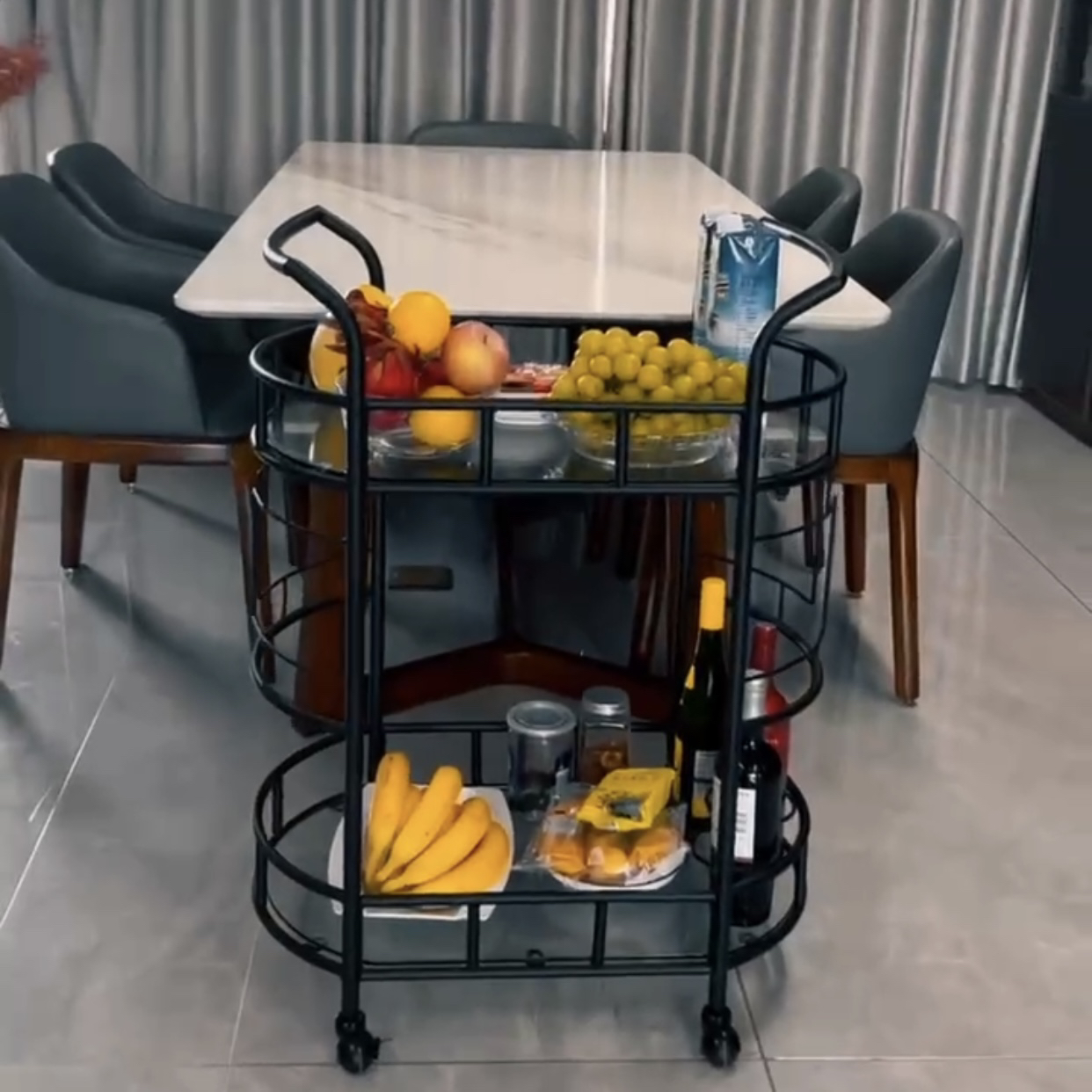 金属餐车可以动推车玻璃旋转菜架子多功能储物餐车移动推车