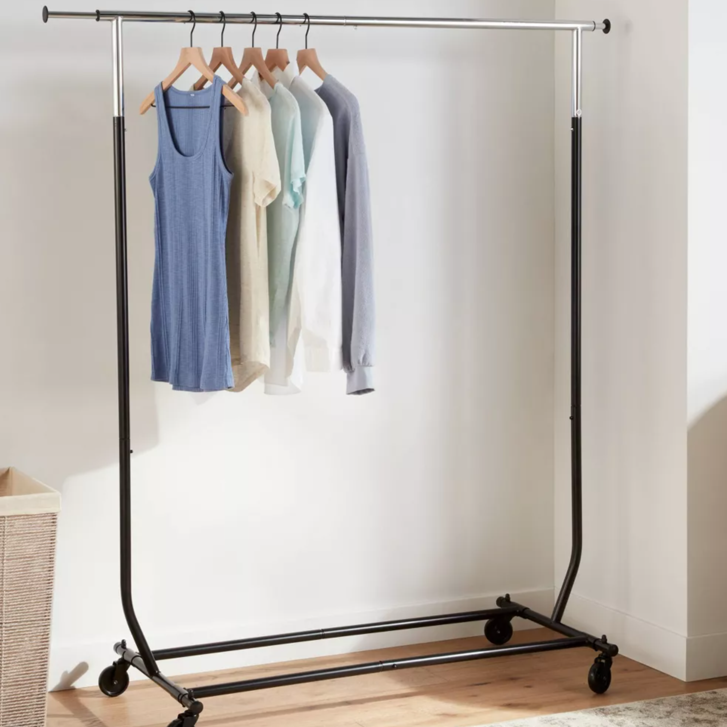 承重型落地金属挂衣架可移动晾晒衣架卧室衣帽架升降架阳台晒衣架