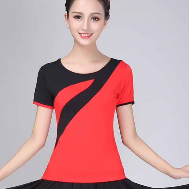 广场舞服装上衣短袖T恤夏季圆领中袖跳舞服拉丁舞形体服运动上衣