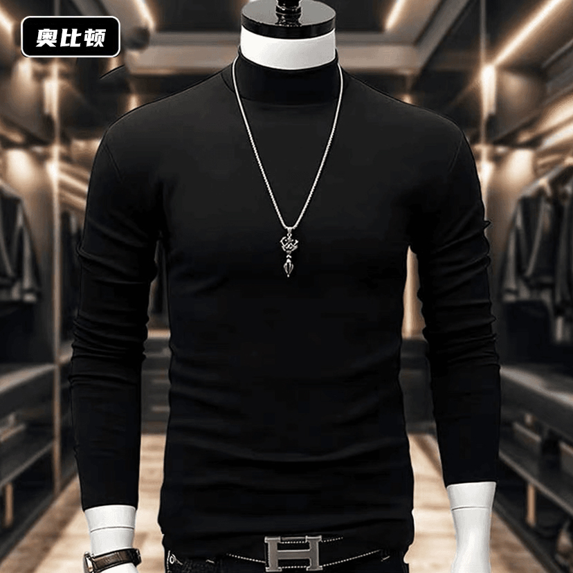 【买一送一】半高领打底衫长袖上衣男秋冬韩版百搭潮流内搭双面德绒