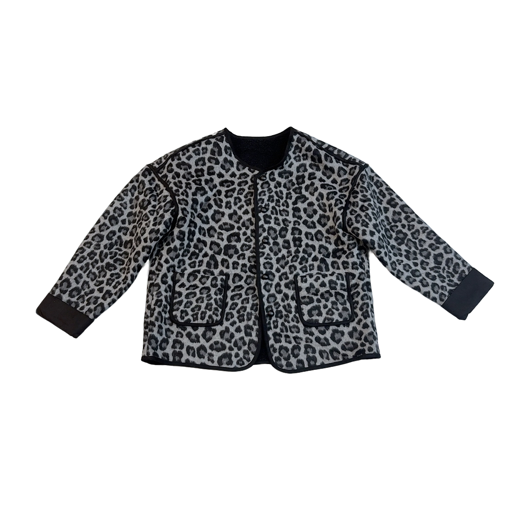 欧货新品豹纹外套女冬季呢子阔版上衣外套女