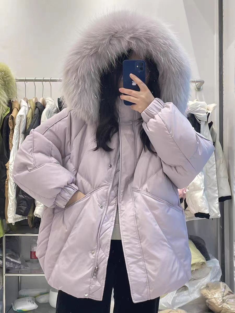 大毛领羽绒服短款反季2023甜美新款减龄宽松加厚鸭绒保暖外