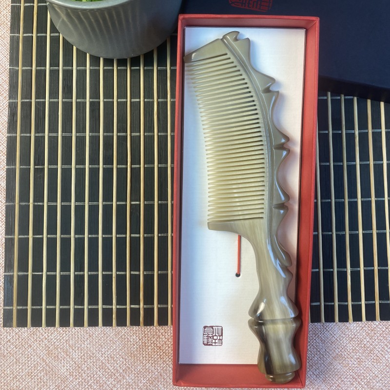 百顺角艺精品加厚竹节梳天然正品牛角梳按摩防静电化妆梳送礼佳品