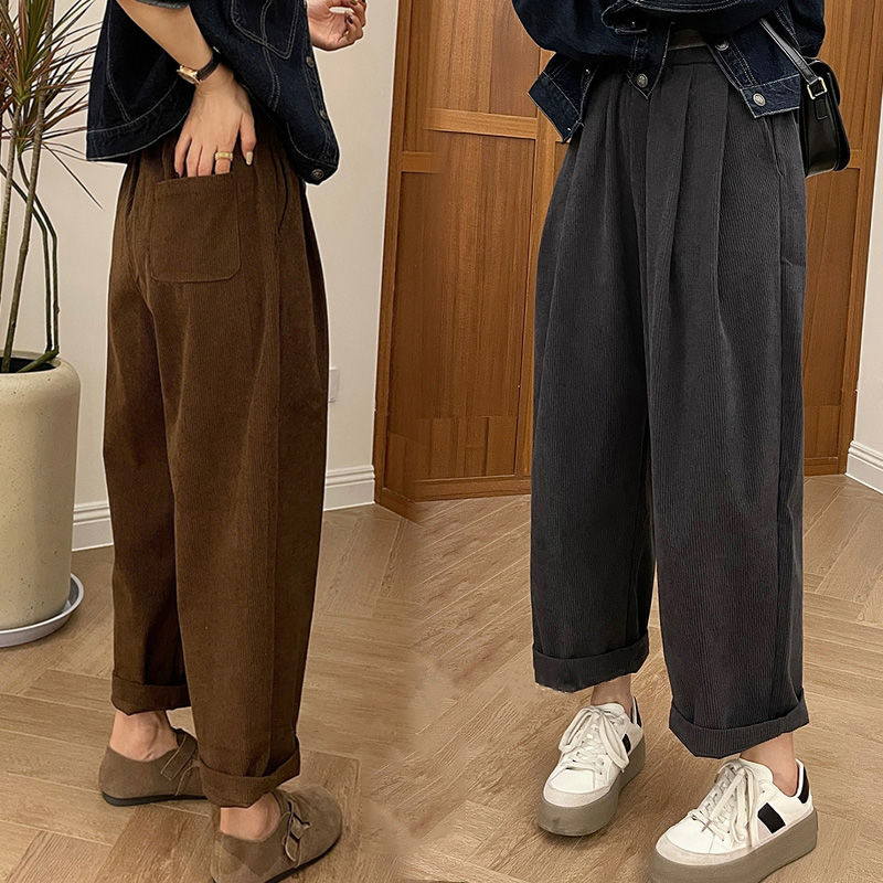 美拉德毛毛绒休闲裤爆款春秋款款梨形胖mm显瘦高腰宽松百搭直筒裤