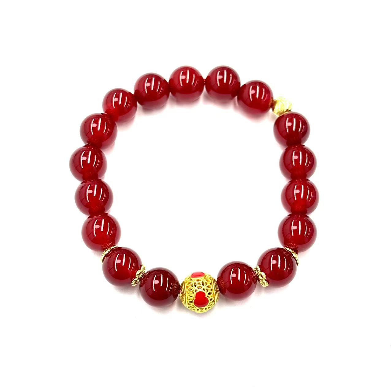 【符老板w】s1392-复古设计款红景玛瑙圆珠手串-赠礼盒