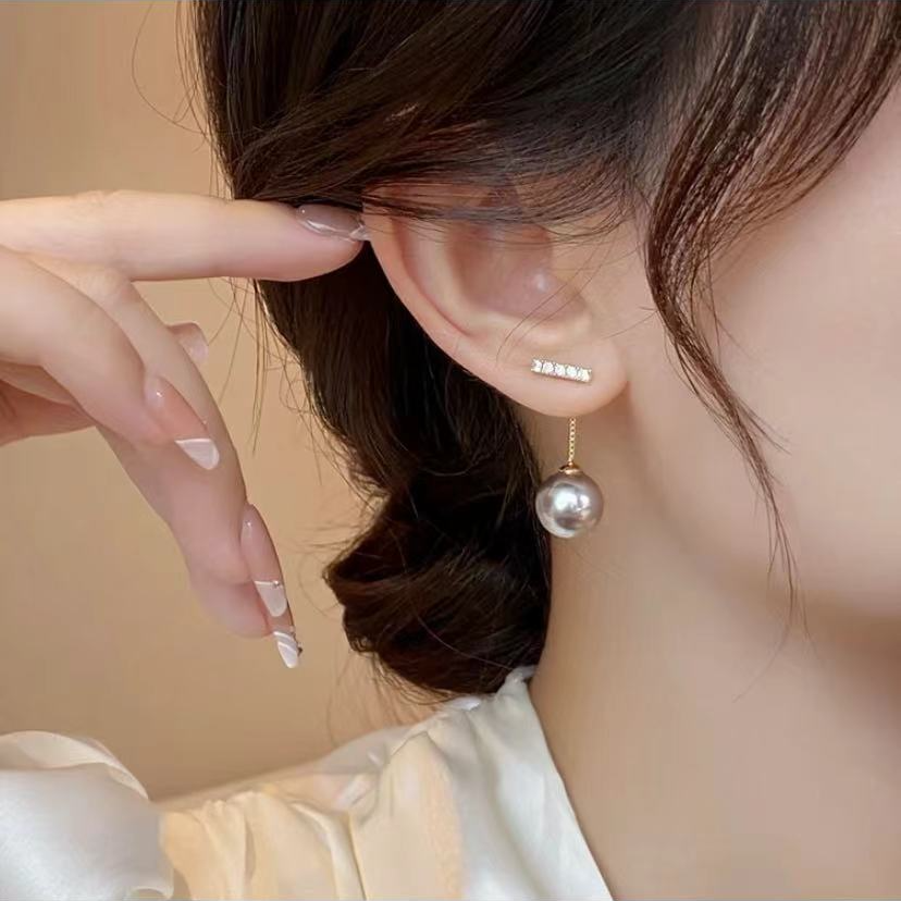 铜合金耳饰 新款潮轻奢极简灰珠珠耳钉轻奢耳饰爆款气质耳环1536