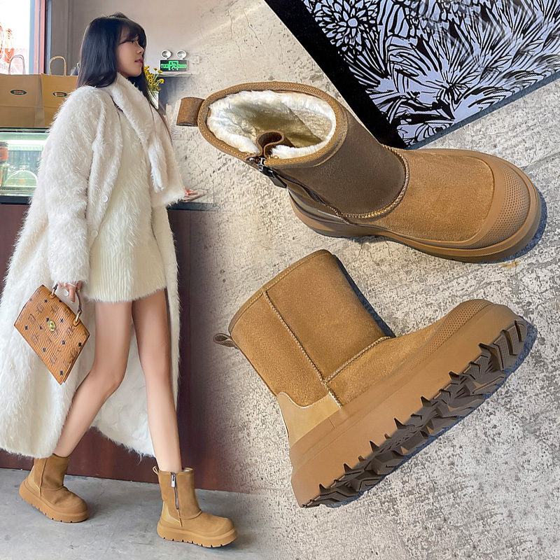 厚底皮毛一体雪地靴女款2024新款冬季加绒加厚防水防滑冬季棉鞋