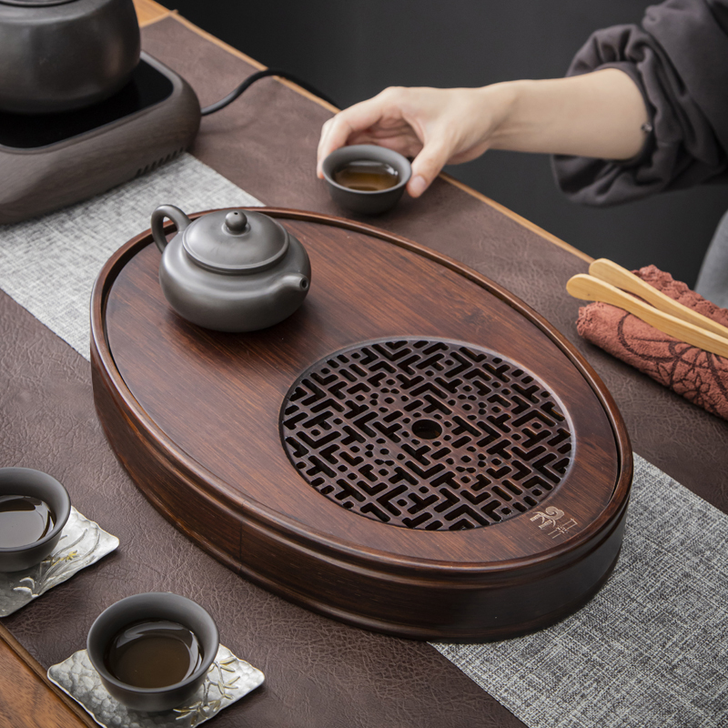 椭圆陶瓷仿古茶盘29*20轻奢简约复古干泡台茶盘圆形竹制茶托盘