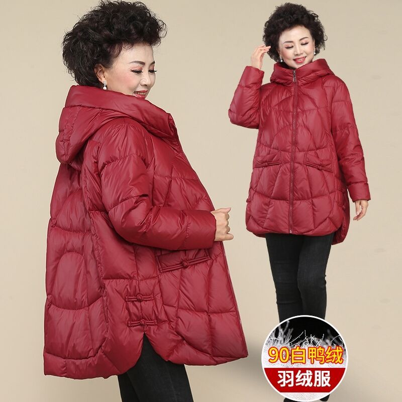 波司澄清仓妈妈羽绒服中长款2023新款洋气外套胖中老年冬装女加肥