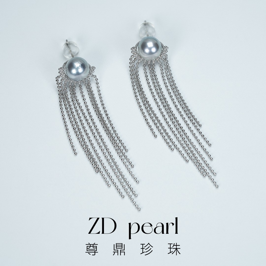 【Nami】尊鼎珍珠-S925银海水珍珠中国南珠真多麻色流苏耳钉7-8mm