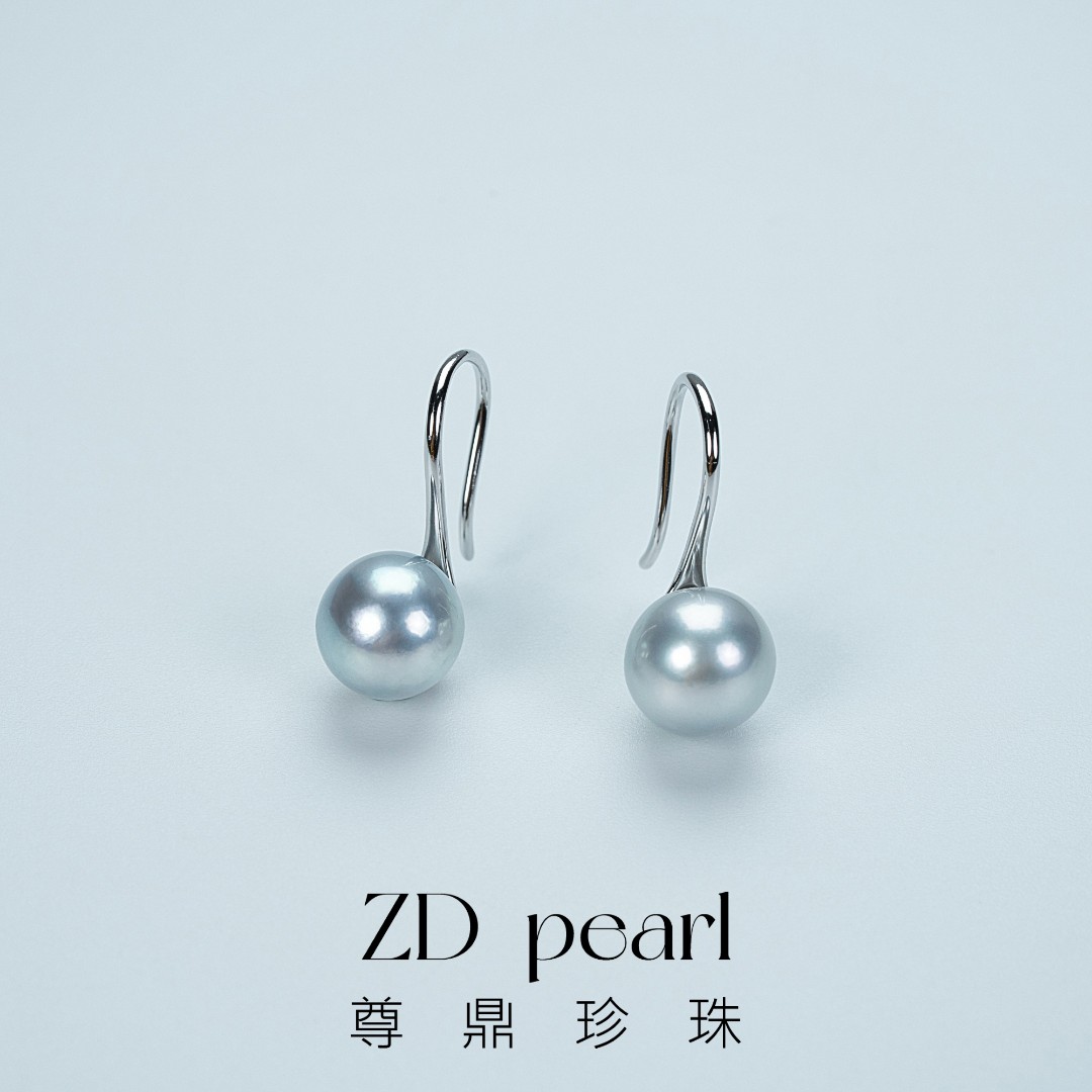 尊鼎珍珠-S925银海水珍珠中国南珠真多麻色耳钩8-9mm-RS