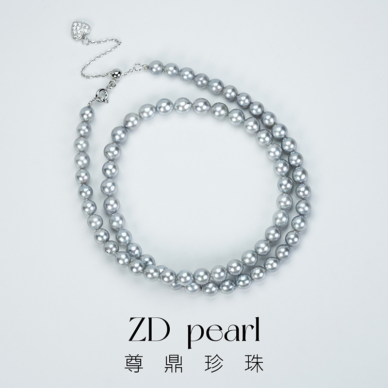 尊鼎珍珠-S925银海水珍珠真多麻色系爱心项链5-6mm RS