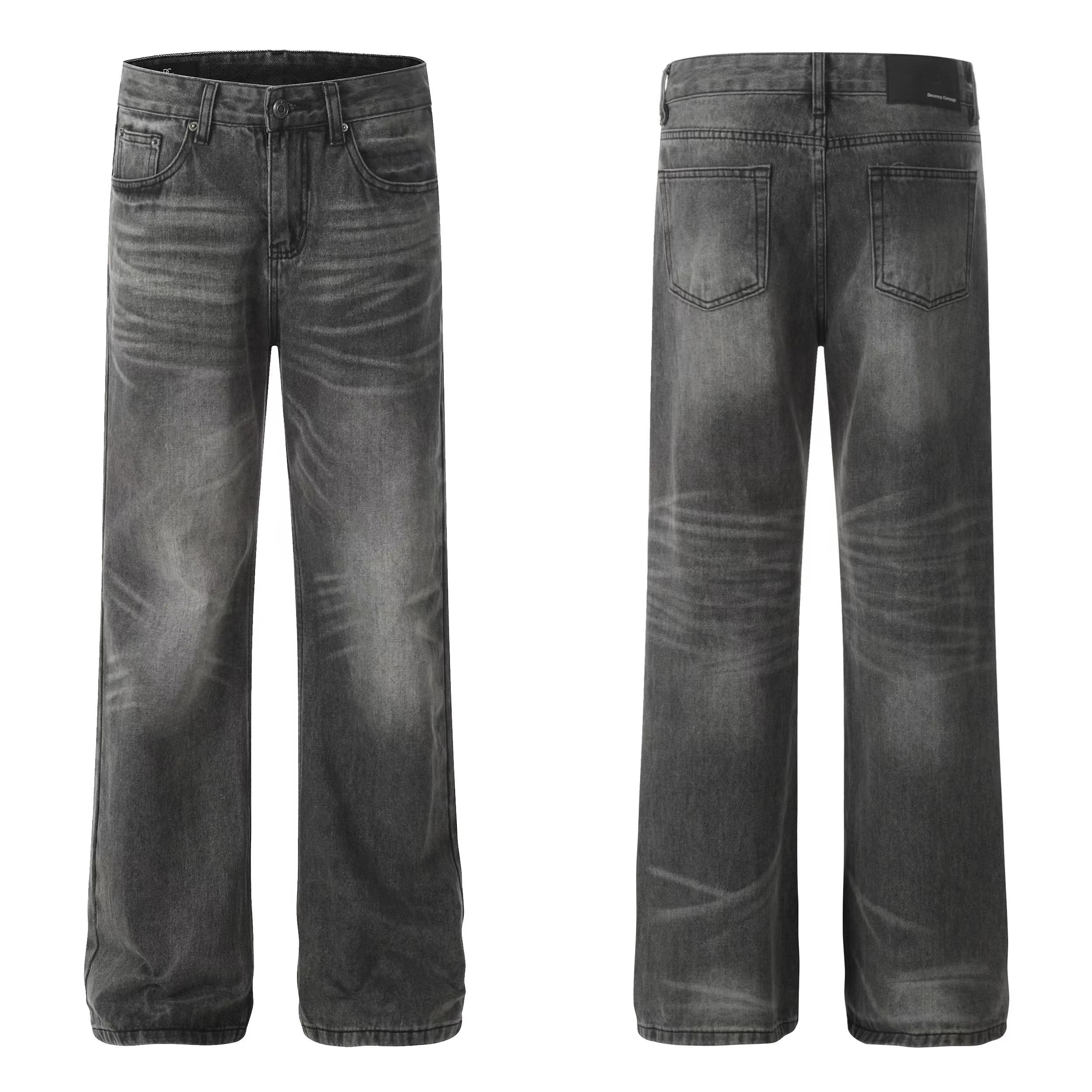 STR美式高街vibe水洗517黑灰色牛仔裤男修身微喇直筒cleanfit裤子