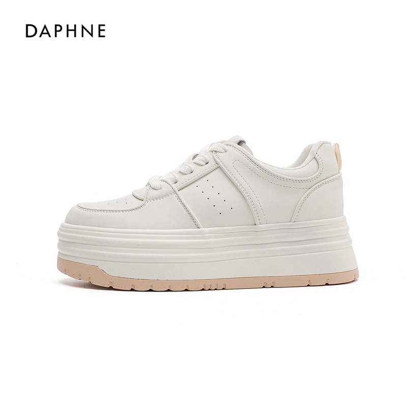 达芙妮厚底真皮小白鞋女舒适轻便休闲鞋时尚百搭板鞋5164 （999）