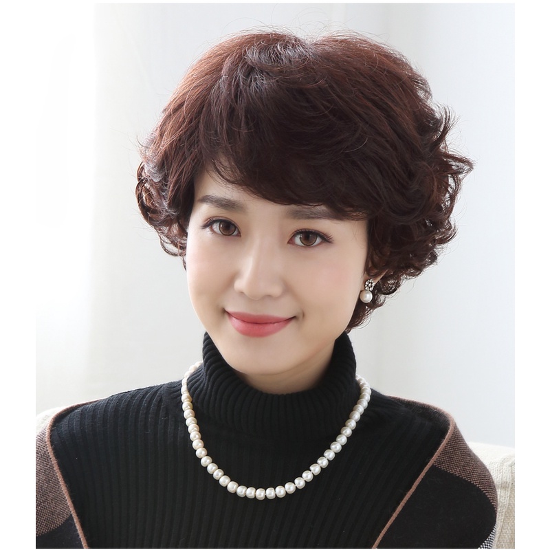 假发女短发中老年妈妈短卷发全真发头套式真人发丝自然轻薄透气款