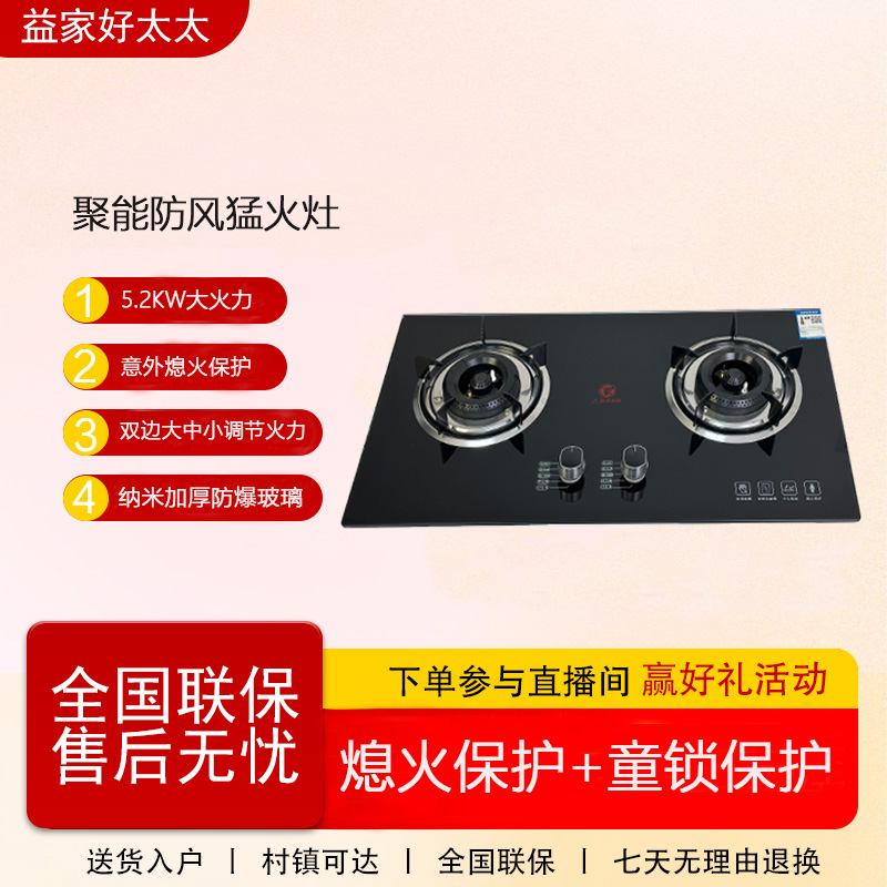 家用厨房台钳两用天然气液化气钢化玻璃面板猛火灶双环燃气灶炉灶