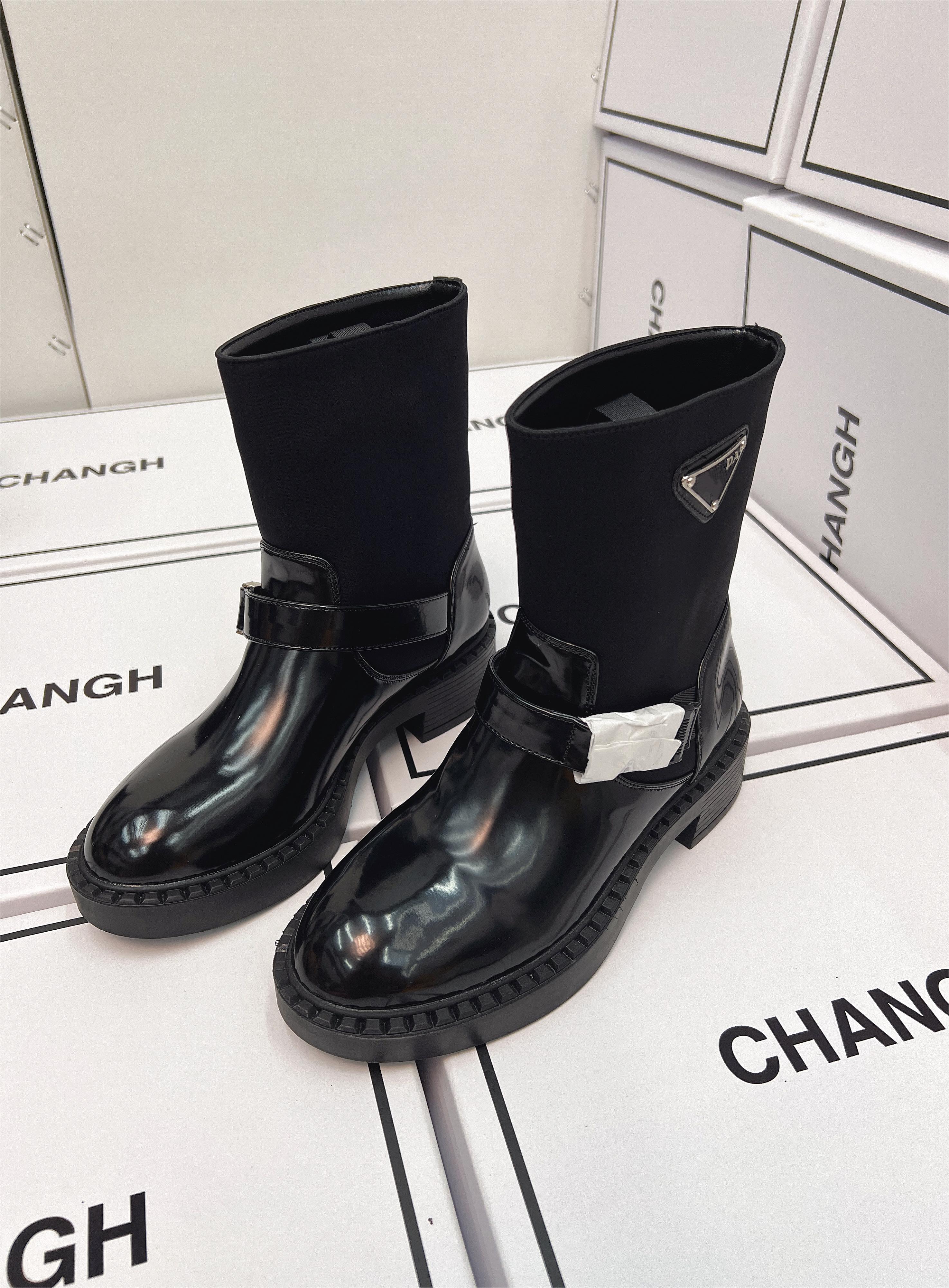 16【CHANGH】2023秋冬新款马丁靴时尚百搭粗跟黑色厚底弹力时装圆