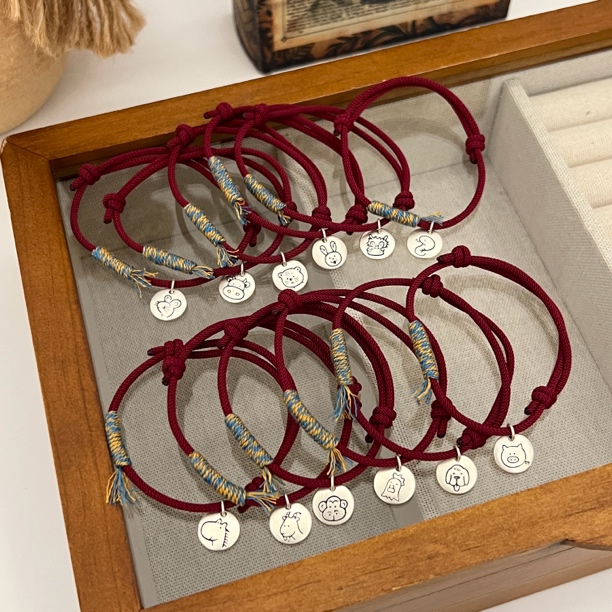 足银手链 小众设计师款高级感实心十二生肖标志编织手链