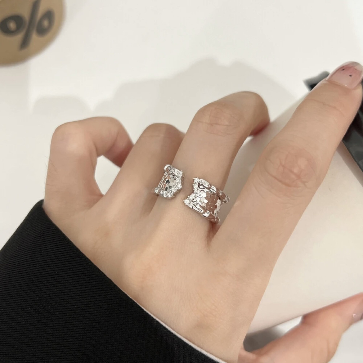 925银戒指 《极光》小众设计高级感重工波光粼粼碎金金宽版戒指