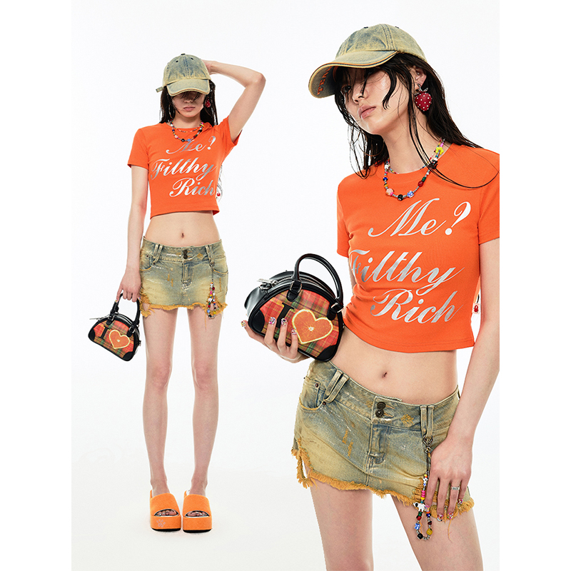 1JINN STUDIO 辣妹修身百搭字母印花T恤