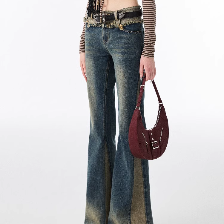 1JINN STUDIO 腿型修正机 显瘦拼接微喇阔腿牛仔裤