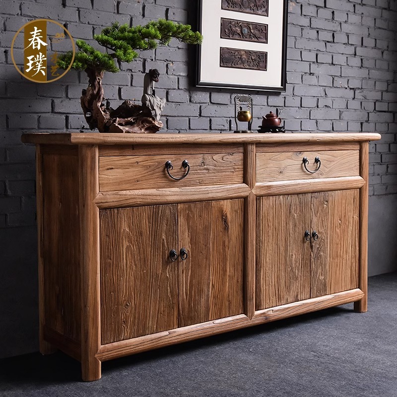老榆木餐边柜实木置物架轻奢风玄关柜现代简约新中式隔断北欧收纳