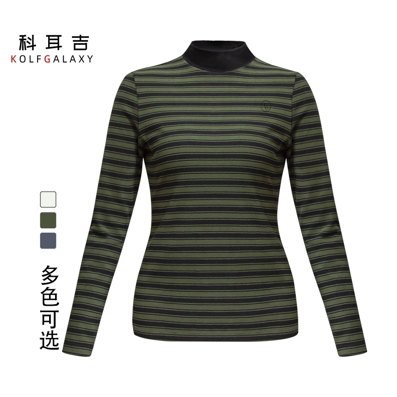 科耳吉高尔夫女装【条纹序曲】修身显瘦加厚弹力户外运动长袖T恤衫