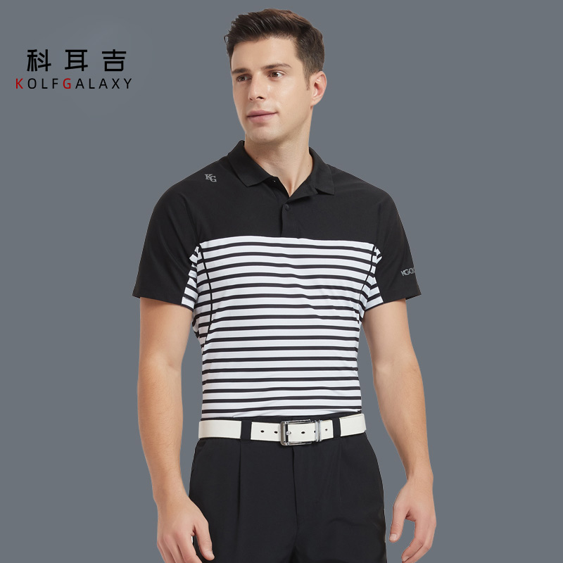 科耳吉 高尔夫男装POLO衫夏季翻领透气休闲时尚条纹户外运动网球